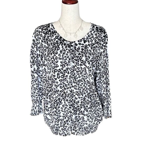 Basic Edition's Women's Button Up Cardigan Leopard Cheetah Print XL - Picture 1 of 11